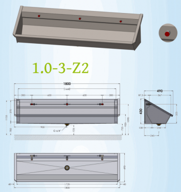1800 mm met leidingen voorgemonteerd