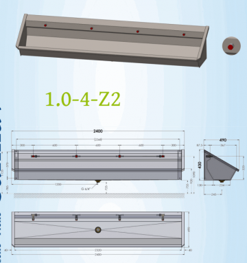 2400 mm met leidingen voorgemonteerd