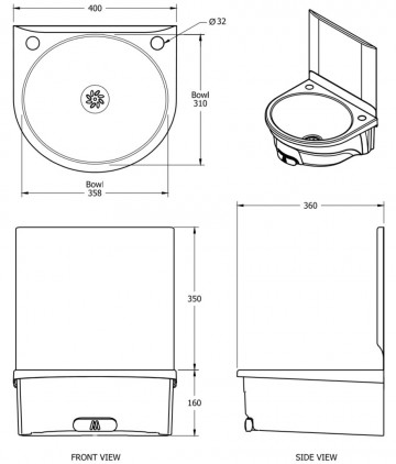 400 serie tekening mechline handenwasbak