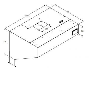 Afzuigkap wandmontage 700mm aansluitmaat