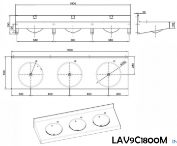 Collectieve wastafel 1800 mm mtekening