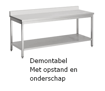 Demontabele rvs tafel met opstand en onderschap