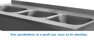 Drie spoelbakken en u geeft aan waar en de afmeting