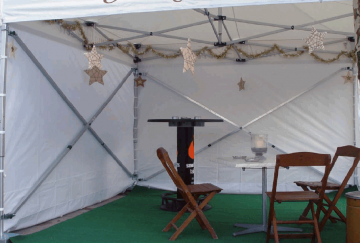 Kruis verband schoor voor in de tent