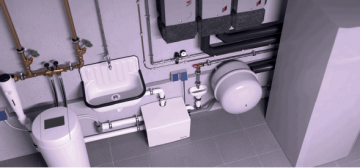 Minilift in kelder met ontharder installatie