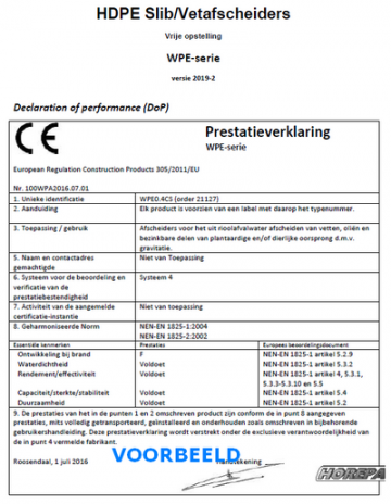 Prestatieverklaring dop  vlg lozingsvoorschriften 8
