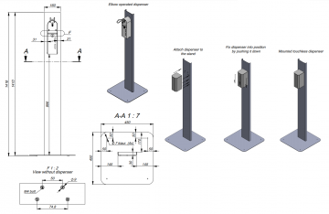 Rvs desinfectiepaal inclusief dispenser met elleboogbediening3