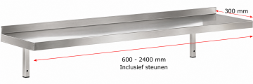 Rvs plank met vaste hoek steunen 300 mm diep