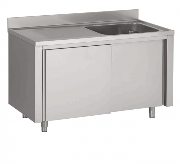 Rvs spoeltafel met schuifdeuren