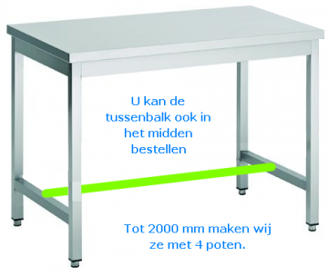Rvs tafel g8120137 tussenbalk in het midden