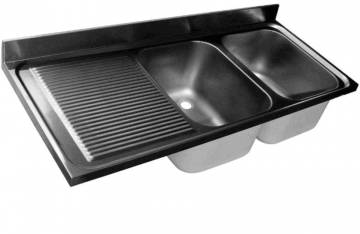 Spoelbak  met dubbele spoelbak en afruip links