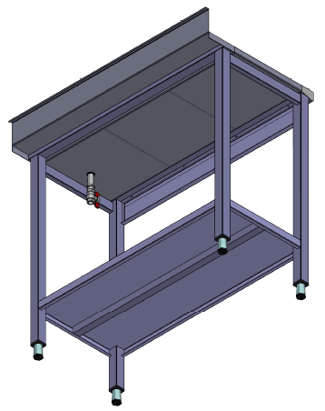Spoeltafel met afdruiplekroosters en aftapkraan  onderzijde