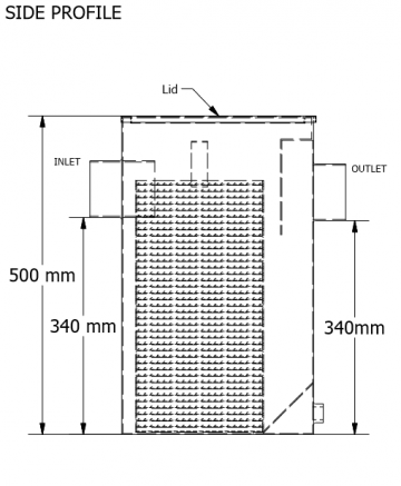 St12 grofvuifilter voor afvalwater zijaanzicht