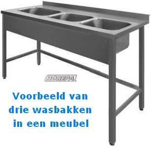 Voorbeeld van drie wasbakken in een meubel