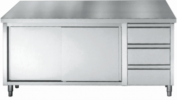 Werkbank met schuifdeuren en ladeblok met 3 lades 0