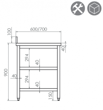 Zijaanzicht dubbel schap