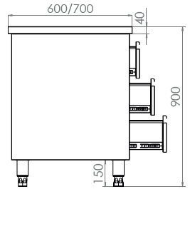 Zijaanzicht ladekast met drie lade glad