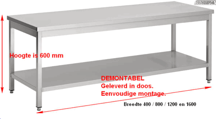 Onderhoudbaar Ultieme Hoorzitting 600mm Lage RVS werktafel - Tafels - HORESHOP