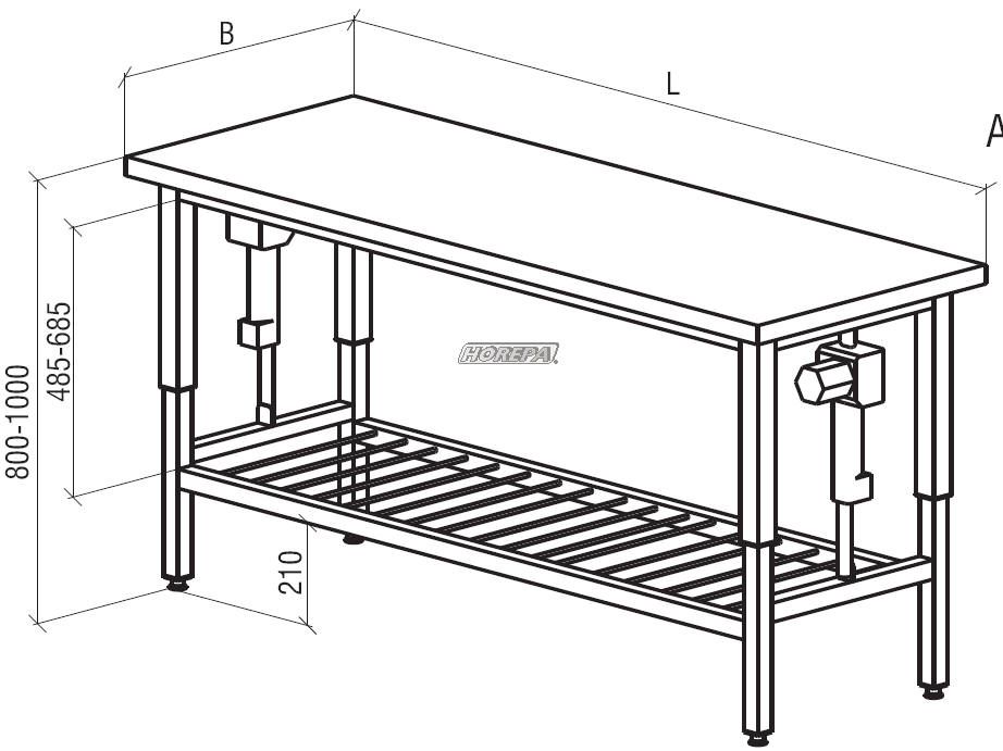 In hoogte verstelbare werktafel met roosterschap